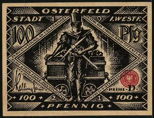 Notgeld Osterfeld i. W. 1921, 100 Pfennig, Sorgenvoller Osterfelder bei Nacht