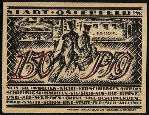 Notgeld Osterfeld i. W. 1921, 150 Pfennig, Aufbruch zum Berliner Ministerium