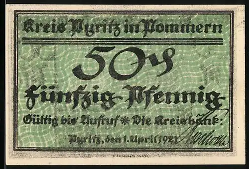 Notgeld Pyritz i. Pommern 1921, 50 Pfennig, Bauer pflügt den Weizacker