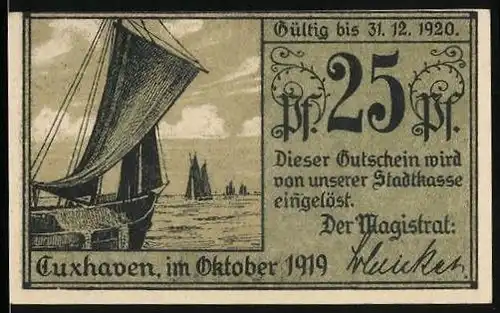Notgeld Cuxhaven 1919, 25 Pfennig, Schloss Ritzebüttel u. Hafen
