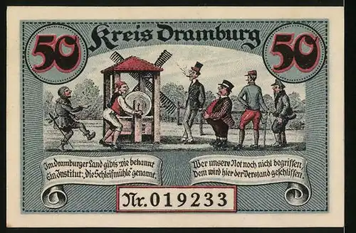 Notgeld Dramburg 1920, 50 Pfennig, Die Schleifmühle