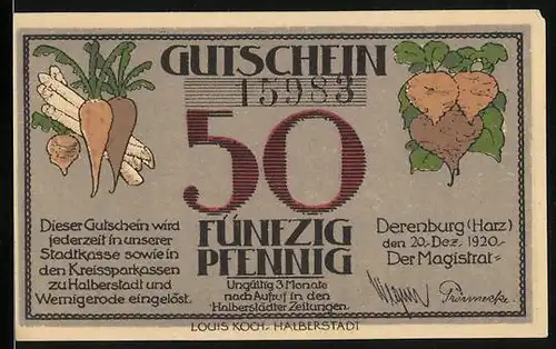 Notgeld Derenburg i. Harz 1920, 50 Pfennig, Bauer pflügt den Acker