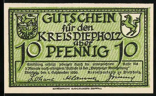 Notgeld Diepholz 1920, 10 Pfennig, Gänse