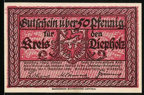 Notgeld Diepholz 1920, 50 Pfennig, Schloss zu Diepholz