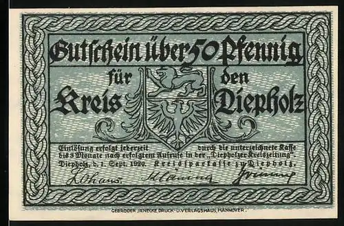 Notgeld Diepholz 1920, 50 Pfennig, Schloss