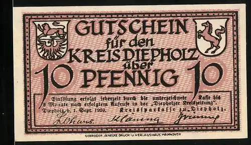 Notgeld Diepholz 1920, 10 Pfennig, Drei Gänse