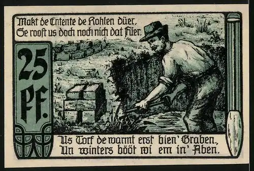 Notgeld Diepholz 1921, 25 Pfennig, Bauer, Wappen