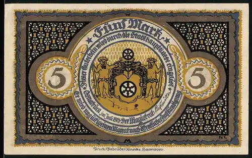 Notgeld Osnabrück 1921, 5 Mark, Westfälischer Frieden