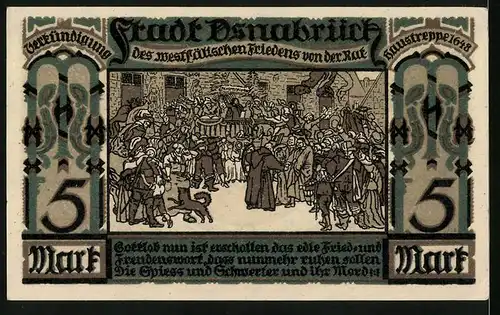 Notgeld Osnabrück 1921, 5 Mark, Westfälischer Frieden