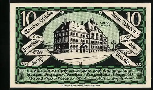 Notgeld Vaethen 1921, 10 Pfennig, Rathaus, Volksschule
