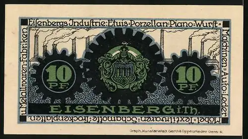 Notgeld Eisenberg i. Th., 10 Pfennig, Rathaus