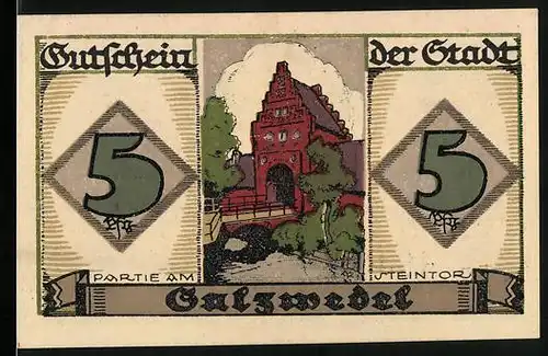 Notgeld Salzwedel 1921, 5 Pfennig, Am Steintor