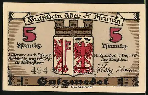 Notgeld Salzwedel 1921, 5 Pfennig, Am Steintor