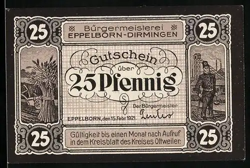 Notgeld Eppelborn-Dirmingen 1921, 25 Pfennig, Kaisereiche zu Eppelborn