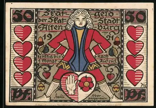 Notgeld Altenburg 1921, 50 Pfennig, Drei Herren beim Skat