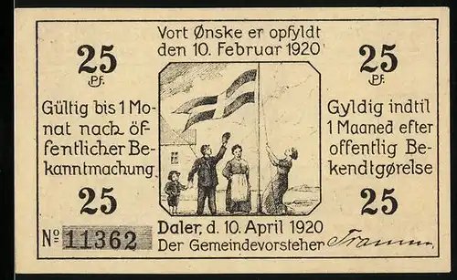 Notgeld Daler 1920, 25 Pfennig, Windmühle, Bokwindmühle