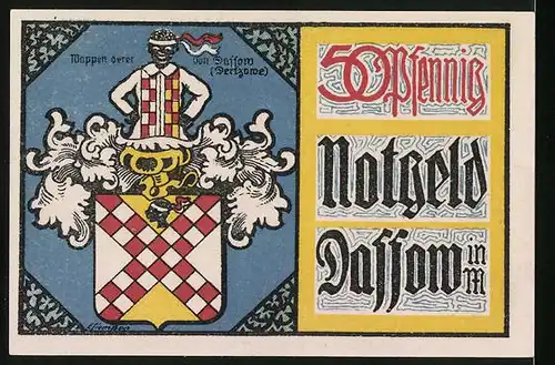 Notgeld Dassow i. M. 1922, 50 Pfennig, Wappen u. Kirche