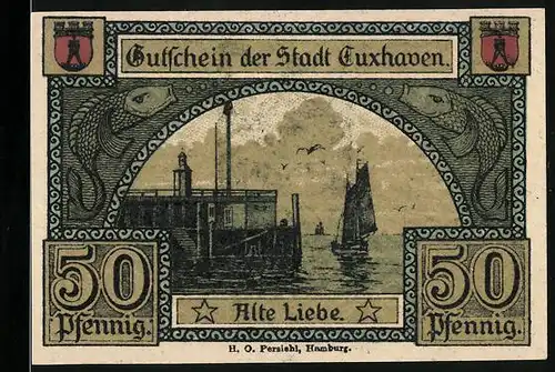 Notgeld Cuxhaven 1919, 50 Pfennig, Schloss u. Hafen