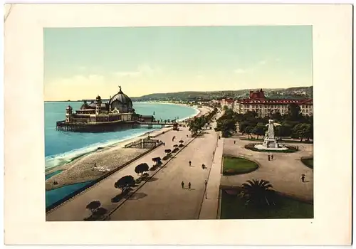 Fotografie Photochrom unbekannter Fotograf, Ansicht Nizza, Pormenade des Anglais mit Denkmal