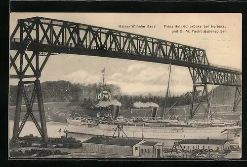 AK SM Yacht Hohenzollern unter der Prinz Heinrichbrücke bei Holtenau