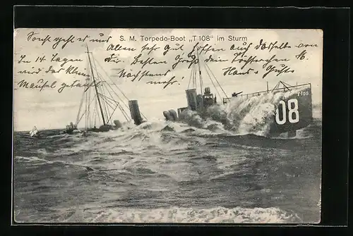AK SM Torpedoboot T 108 im Sturm