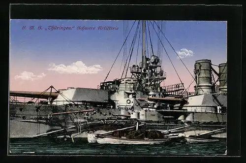 AK Kriegsschiff SMS Thüringen mit schwerer Artillerie