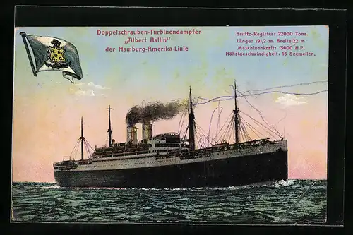 AK Turbinendampfer Albert Ballin der Hamburg-Amerika-Linie