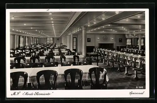 AK Passagierschiff MS Monte Sarmiento, Innenansicht des Speisesaals
