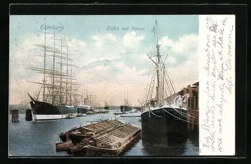 AK Hamburg, Hafen mit Segelschiff Potosi