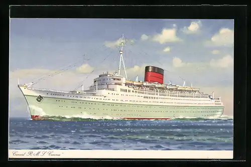 AK RMS Caronia der Cunard Lines auf hoher See bei voller Fahrt