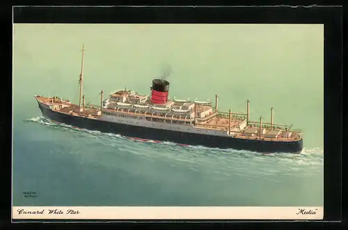 AK Passagierschiff Cunard R.M.S. Media, auf hoher See aus der Vogelschau gesehen
