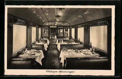AK Mitropa-Speisewagen m. gedeckten Tischen