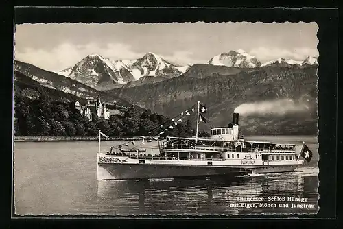 AK Dampfer Blümlisalp auf dem Thunersee mit Eiger, Mönch und Jungfrau