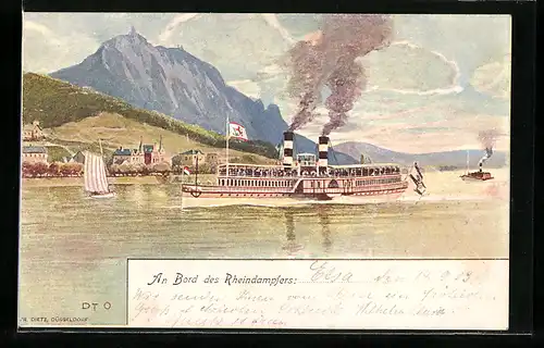 Künstler-AK An Bord des Rheindampfers Hansa