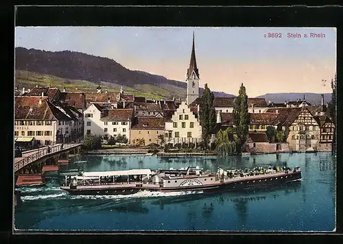 AK Stein am Rhein, Ortsansicht mit Dampfer Hohenklingen