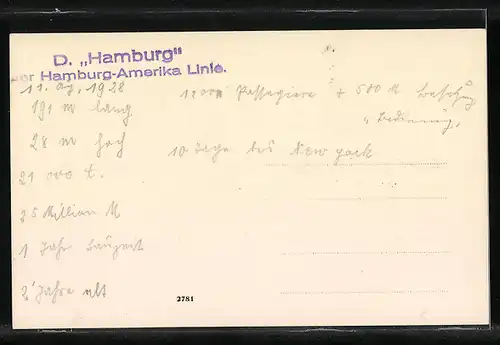 AK Dampfer Hamburg der Hamburg-Amerika-Linie