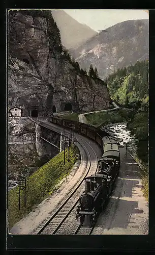 AK Eisenbahn beim Verlassen des Gotthard-Tunnels