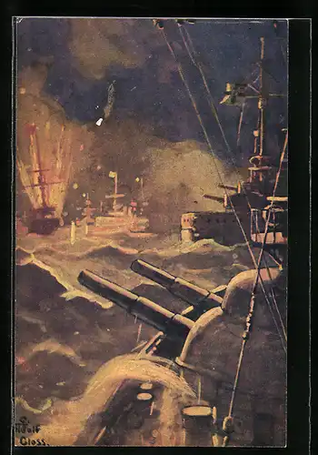 Künstler-AK Kriegsschiffe im Seegefecht bei Santa Maria am 1.11.1914