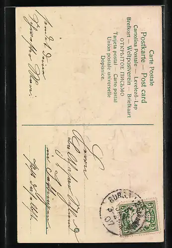 Künstler-AK Kinder mit Blumenkorb in einem Ballon