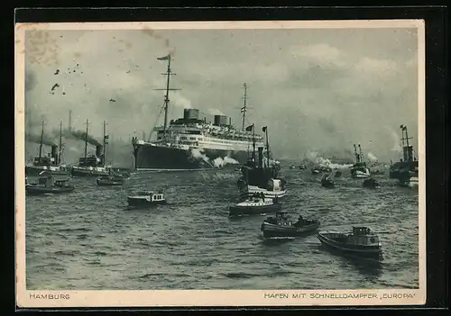 AK Hamburg, Hafen mit Schnelldampfer Europa