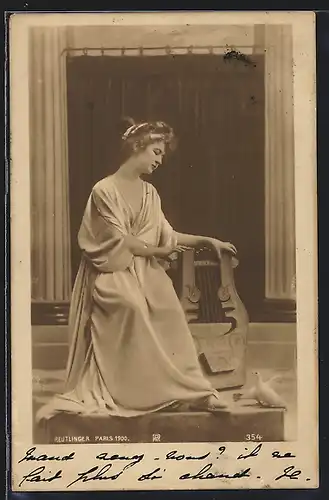 Foto-AK RPH Nr. 354: Junge Frau im römischen Gewand spielt auf der Leier