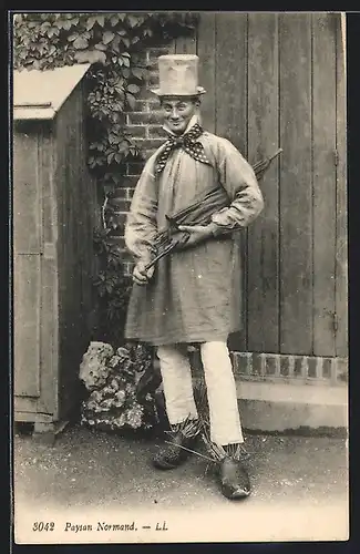 AK Paysan Normand, Mann mit Hut und Schirm