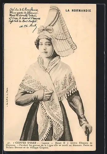 AK Lisieux, Französin in Nationaltracht der Normandie