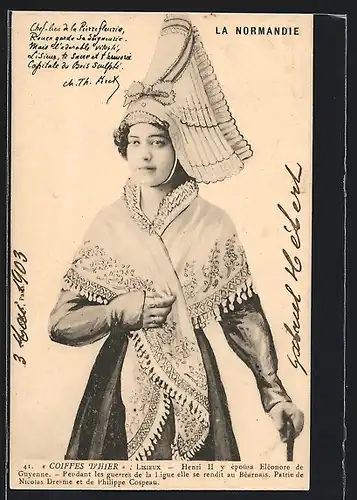 AK Lisieux, Französin in Nationaltracht der Normandie