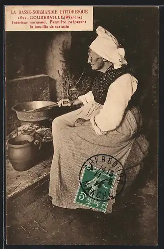 AK Gouberville, Intérieur normand, Fermière préparant la bouillie de sarrazin