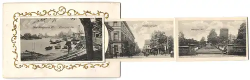 Leporello-AK Uerdingen a. Rh., Rheinpartie, Niederstrasse, Roonstrasse, Wallgarten