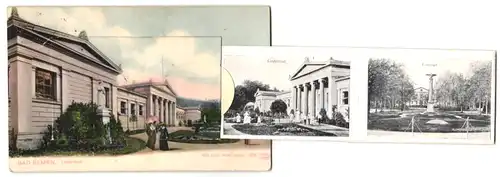 Leporello-AK Bad Elmen, Lindenbad, Kirche, Erlenbad, Schwanenteich, Bahnhof