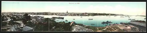 Klapp-AK Kiel, Panorama über den Fluss mit Dampfern