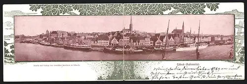 Klapp-AK Lübeck, Panorama mit Hafen
