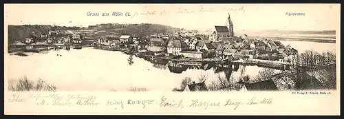 Klapp-AK Mölln i. L., Panorama mit Blick übers Wasser